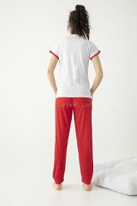 Modalamelif Kısa Kollu Karpuz Baskılı Pijama Takımı  Ekru Kırmızı