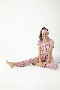 Modalamelif  Kısa Kollu Uyku Bantlı 5 Düğme Pijama Takımı
