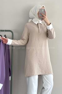 Modalamelif Renk Garnili Gömlek Bej