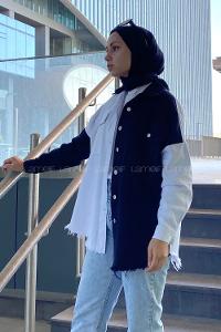 Modalamelif Renk Geçişli Gabardin Gömlek Ceket Siyah Beyaz