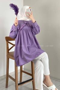 Modalamelif Yaka Dantelli Tunik Eflatun