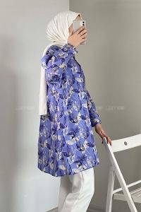 Modalamelif Yaprak Desen Dijital Baskı Gömlek Açık Mor