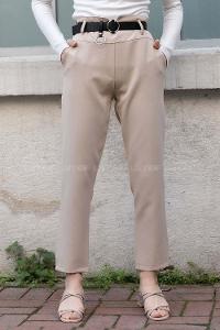 Modalamelif Yüksek Bel Kemerli Havuç Pantolon Taş Rengi