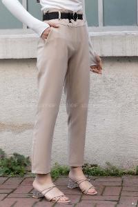 Modalamelif Yüksek Bel Kemerli Havuç Pantolon Taş Rengi