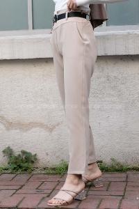 Modalamelif Yüksek Bel Kemerli Havuç Pantolon Taş Rengi