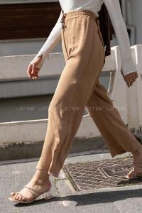Modalamelif Bel Lastikli Salaş Pantolon Camel