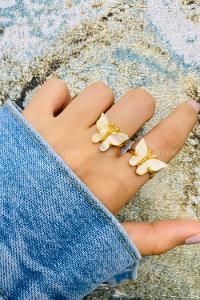 Modalamelif Beyaz Gold Kelebek Yüzük