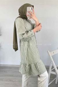 Modalamelif Eteği Fırfırlı Çizgili Gömlek Çağla