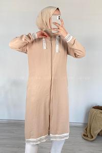 Modalamelif Etek Ucu Şeritli Kapşonlu Tunik Taş
