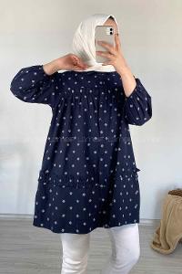 Modalamelif Fırfırlı Desenli Gömlek Lacivert