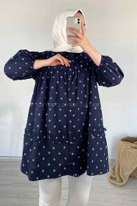 Modalamelif Fırfırlı Desenli Gömlek Lacivert