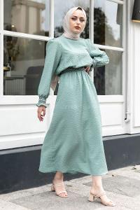 Modalamelif Kol Lastikli Gipeli Elbise Pastel Yeşili