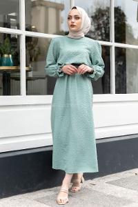 Modalamelif Kol Lastikli Gipeli Elbise Pastel Yeşili