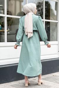 Modalamelif Kol Lastikli Gipeli Elbise Pastel Yeşili