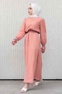 Modalamelif Kol Lastikli Gipeli Elbise Pudra