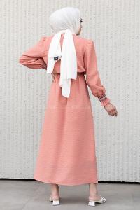 Modalamelif Kol Lastikli Gipeli Elbise Pudra