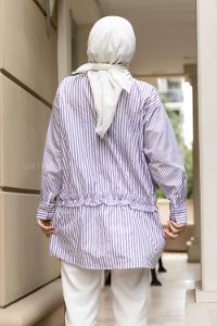 Modalamelif Önü Düğmeli Çizgili Gömlek Lila