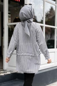 Modalamelif Önü Düğmeli Çizgili Gömlek Siyah