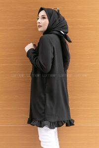 Modalamelif Önü Gizli Düğmeli Fırfırlı Tunik Siyah