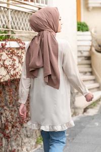 Modalamelif Önü Gizli Düğmeli Fırfırlı Tunik Taş