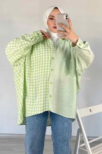 Modalamelif Oversize Ekose Gömlek Fıstık Yeşili
