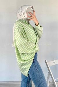 Modalamelif Oversize Ekose Gömlek Fıstık Yeşili