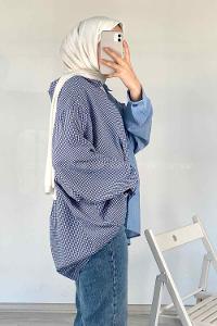 Modalamelif Oversize Ekose Gömlek Mavi