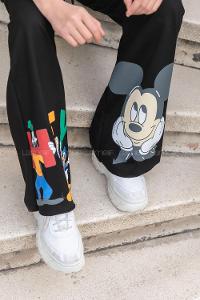 Modalamelif Paça Karikatür Baskılı Eşofman Altı Siyah