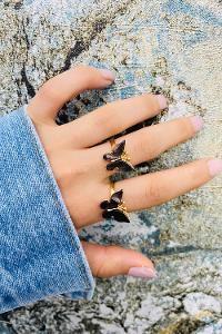 Modalamelif Siyah Gold Kelebek Yüzük