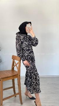 Modalamelif Soyut Desen Kuaşaklı Elbise Siyah