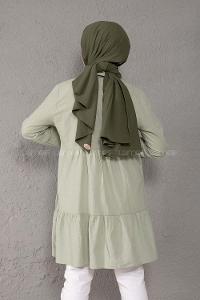 Modalamelif Yaka Bağlamalı Fırfırlı Tunik Çağla Yeşili