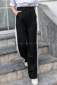 Modalamelif Yanı Şeritli Bol Paça Eşofman Altı Siyah