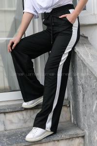 Modalamelif Yanı Şeritli Bol Paça Eşofman Altı Siyah