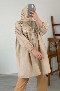 Modalamelif Balon Kol Güpürlü Tunik Taş