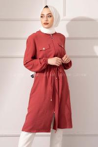 Modalamelif Bel Bağcıklı Önü Fermuarlı Trenç Koyu Pembe