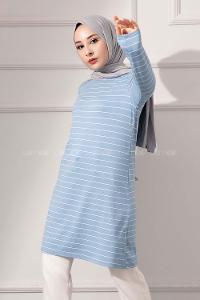 Modalamelif Bisiklet yaka Çizgili Tunik Açık Mavi