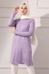 Modalamelif Bisiklet yaka Çizgili Tunik Lila