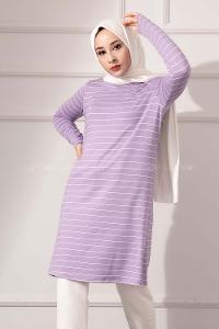 Modalamelif Bisiklet yaka Çizgili Tunik Lila