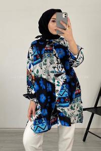 Modalamelif Çiçek Desen Dijital Baskı Gömlek Siyah