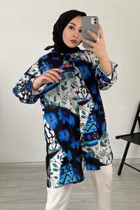 Modalamelif Çiçek Desen Dijital Baskı Gömlek Siyah