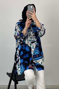 Modalamelif Çiçek Desen Dijital Baskı Gömlek Siyah