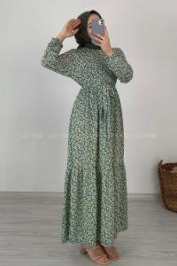 Modalamelif Çiçek Desenli Kaşkorse Elbise Çağla