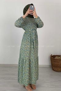 Modalamelif Çiçek Desenli Kaşkorse Elbise Çağla