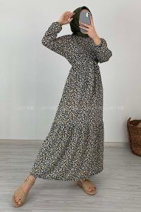 Modalamelif Çiçek Desenli Kaşkorse Elbise Siyah