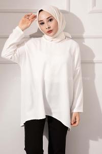 Modalamelif Düşük Kol Ayrobin Bluz Beyaz