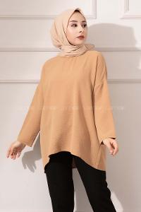 Modalamelif Düşük Kol Ayrobin Bluz Camel