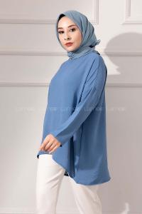 Modalamelif Düşük Kol Ayrobin Bluz İndigo