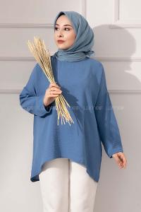 Modalamelif Düşük Kol Ayrobin Bluz İndigo