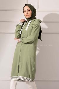 Modalamelif Etek Ucu Şeritli Kapşonlu Tunik Çağla Yeşili