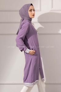 Modalamelif Etek Ucu Şeritli Kapşonlu Tunik Eflatun